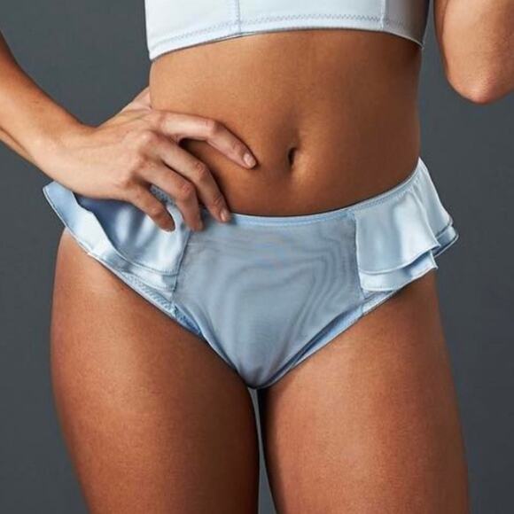 LIVIARA Silk stretch charmeuse ruffle Light Blue Bikini Bottoms NEW Size Medium - Picture 2 of 15